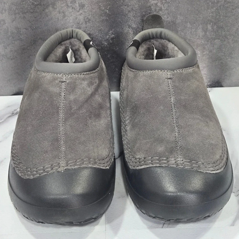 LL Bean Wicked Good Max Slippers Mens 13 Gray Suede Shearling Lined Cozy Casual